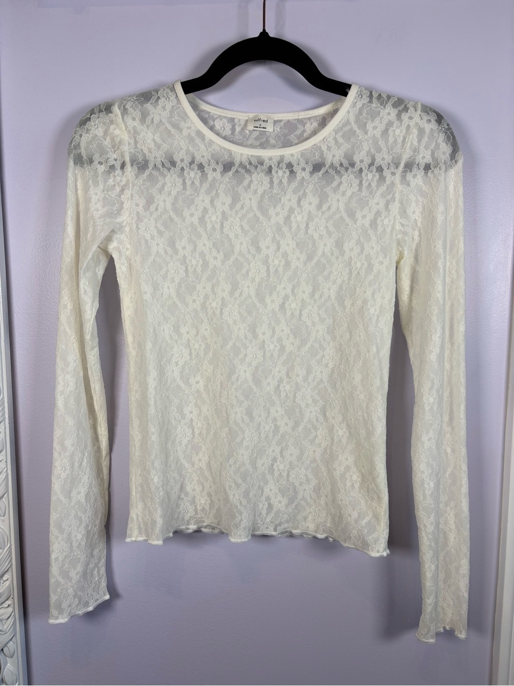 Wilfred Cream Lace Long Sleeve Chic Bohemian Sheer Top S